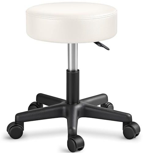 TRESKO® Rollhocker höhenverstellbar 10 cm Dicke Polsterung bis 150 kg | Hocker 47-60cm | Arbeitshocker Bürohocker 360° Drehbar mit Rollen | Drehhocker für Büro, Werkstatt, Kosmetik, Friseur, Praxis