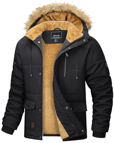 MAGCOMSEN Herren Winterjacke Warm Gefüttert Jacke mit Abnehmbarer Kapuze | Hochwertige Dicke Jacke mit Kapuze, Extra Warm, Strapazierfähiges Material, Wasserdicht Winddicht, mit 6 Praktischen Taschen