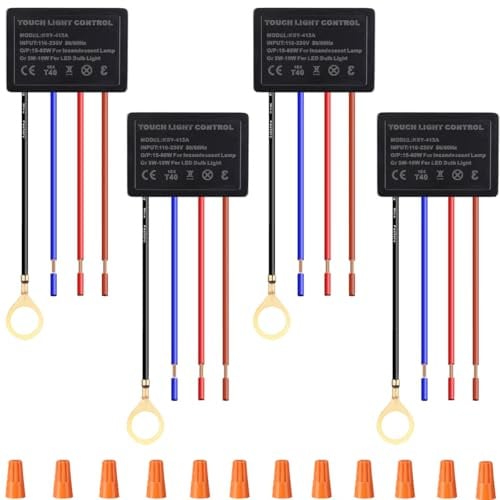 Youmile 4er-Set 3-Wege-Touch-Dimmer-Ersatzmodul, 110–230 V Wechselstrom, 1 A, 4-adrig, Touch-Sensor-Lampensteuerungsschalter mit 3 Dimmmodi, inklusive Drehknopfkappe,für Glühlampen und LED-Lampen