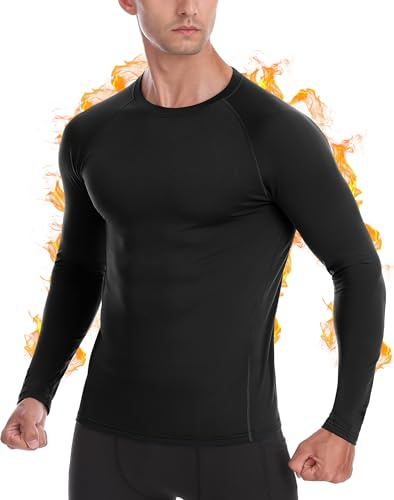 Roadbox Thermounterwäsche Herren Langarm, Kompressionsshirt mit Innenfleece | Atmungsaktiv, Schnelltrocknend, 4-Wege-Stretch, Ohne Nackenetikett, Körpernah, Für Laufen, Ski, Wandern, Outdoor Und Arbeit