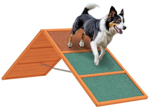 PawHut Hunde Agility Steg, Agility-Ausrüstung für Hunde mit rutschfeste Oberfläche, A-Rahmen, höhenvertstellbar Agility-Gerät belastbar bis 40 kg, für Garten, 173 x 59 x 66 cm, Orange