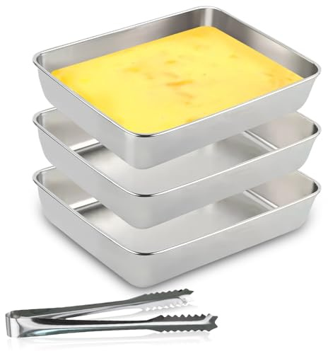 Sprießen Panierschalen Set 3-teilig,Edelstahl 25x20x6cm Schale zum Panieren,Edelstahl Backblech,Schnitzel Fleisch Fisch,Rechteckige Metall Gastro Behälter für Schnitzel,Fleisch,Fisch