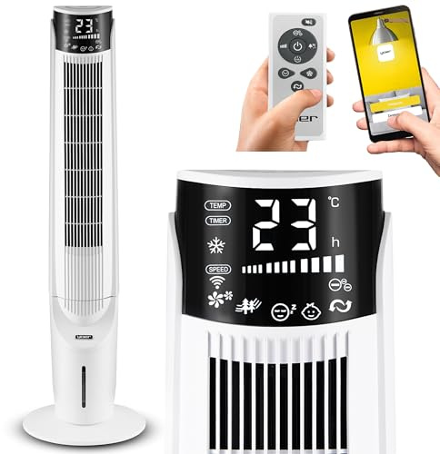 Yoer Luftkühler mit Wasserkühlung, 6-in-1 Ventilator, Luftbefeuchter, Ionisator, Luftreiniger, Aromatherapie, Mobile Klimageräte Air Cooler 3L, 1638 m³/h Luftstrom, 60 W, Weiß, Cascado TFC06W