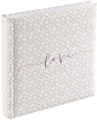 Hama Fotoalbum Jumbo 30x30 cm (Fotobuch mit 80 weißen Seiten, Hochzeitsalbum für 320 Fotos im Format 10x15 cm zum Selbstgestalten und Einkleben, Album mit Herz Motiv) beige