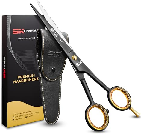 Sk Stahlwaren Haarschere 6,5 Zoll Premium Rostfrei Mikroverzahnt Friseurschere Haarschneideschere für Damen, Herren und Kinder für kräftiges und feines Haar