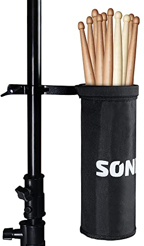SONICAKE Drumstick Halter Tasche Beutel Nylon Trommelstock Tasche | Stickhalter mit Aluminium Klemme für Drum Kits & Notenständer bis zu 5 Paare Sticks