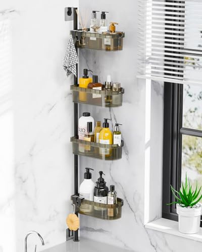 Duschablage ohne Bohren, Teleskop Duschregal Ecke Teleskopregal Badezimmer Organizer, Bad Eckregal Dusche Duschablage Höhenverstellbar für Duschecken, Shampoo Halterung für Dusche und Badewanne, Küche