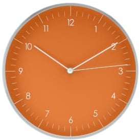 LUUK LIFESTYLE Moderne Quarz Wanduhr, Geräuschlos, 24,8cm, Orange & Silber | mit Sekundenzeiger, Quarzwerk, geräuschlos und ohne Ticken für ruhige Räume, oranges Stil, Deko für Büro, Küche, Esszimmer