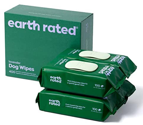 Earth Rated Feuchttücher für Hunde, Dicke Pflegetücher auf pflanzlicher Basis zur einfachen Anwendung an Pfoten, Körper und Hintern, Lavendelduft, 400 Stück