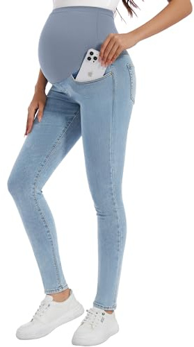 PACBREEZE Damen Umstandsjeans über dem Bauch Skinny Stretchy Denim Pants Bequeme Slim Schwangerschaftshose, 04: hellblau2, M