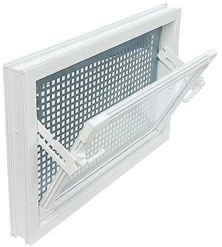 Kellerfenster weiss 50 x 30 cm Isolierverglasung incl. Schutzgitter, Insektenschutz, 4 Fensterbauschrauben, 10 Fensterkeile
