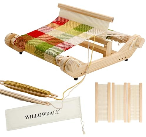 WILLOWDALE 30,5 cm starrer Heckenwebstuhl, Webstuhl-Kit mit Schuppenstab, Holz-Multi-Craft-Webstuhl für Erwachsene, Fäden, Warping-Rahmen mit Heringen und Garnständer, Rahmenwebstuhl für Anfänger