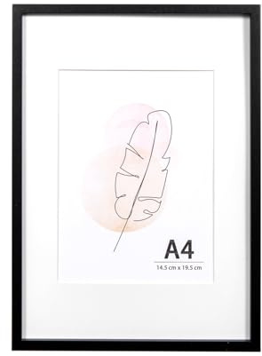 KAIWIN Bilderrahmen A4 Schwarz Holz Fotorahmen 1er Set Holzrrahmen mit Passepartout zum aufhängen und aufstellen Benutzt für Wohnzimmer, Schlafzimmer, Arbeitszimmer, für Fotos, Kunstwerke und Poster