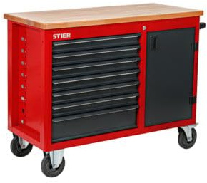 STIER Fahrbare Werkbank, mit 7 Schubladen und Tür, 925x1120x520 mm, in Dunkelgrau