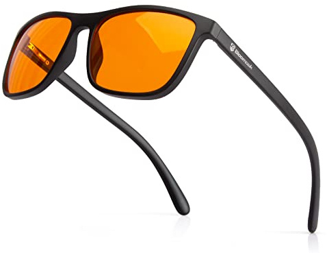 Bloomoak-99% Blaulicht-blockierende Brille-Gaming-Brille-blendfrei-Anti-Ermüdung-geeignet für Bildschirme, Fernseher (Orange–99%–Rechteckig Mattschwarz, Orange - Night)