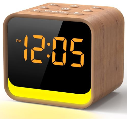 REACHER Radiowecker für das Schlafzimmer, Digitale FM Radiouhr mit Weißrausch-Soundmaschine, 9 Alarmtönen, dimmbarem Display, 7 Farben Nachtlicht, Automatischem Abschalt-Timer, Snooze