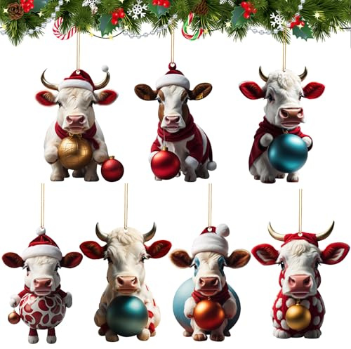 7 PCS Weihnachtsbaum Anhänger Kuh, Weihnacht Deko Kuh, Geeignet für Weihnachtsbaumdekoration, Innen- Und Bürodekoration