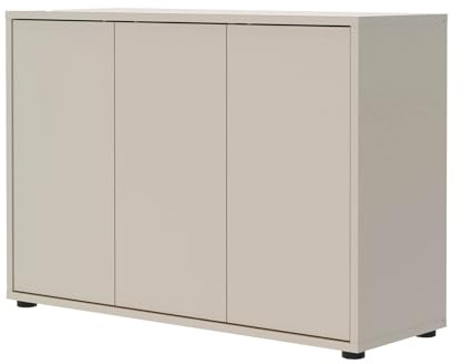 mokebo Kommode Sideboard Kaschmir (103x73 cm) 'Die Horizontale' aus Holz 3-türig, Made in Germany, Moderne Anrichte, Flurkommode matt, Beistellschrank oder Kleiner Wohnzimmerschrank in Grau Beige