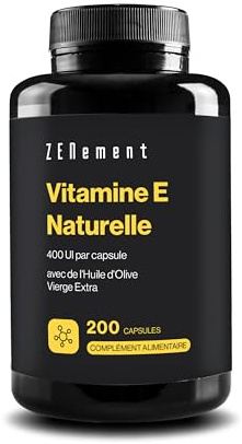 Natürliches Vitamin E, 400 IU pro Kapsel, 200 Weichkapseln | mit Bio-Natives Olivenöl Extra | Antioxidant und Anti-Aging | Mit spanischen Extra-Nativen Bio-Olivenöl | Zenement