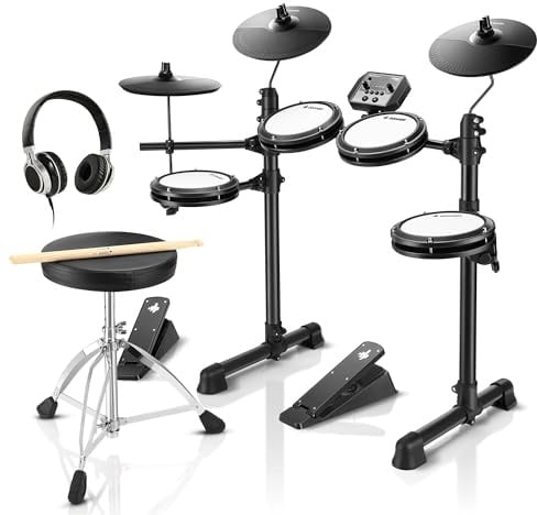 Donner DED-80 E-Drum-Set, E Schlagzeug leises Mesh Kit mit 180 Sounds, mit robusten Pedalen, Drum-Thron, Sticks, Kopfhörer inklusive, leicht und tragbar 40 Melodic Lektionen