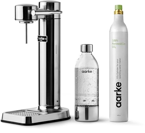 Aarke Carbonator 3, Premium Wassersprudler, Edelstahl Finish + Aarke 60L CO2-Zylinder, 100% erneuerbares CO2