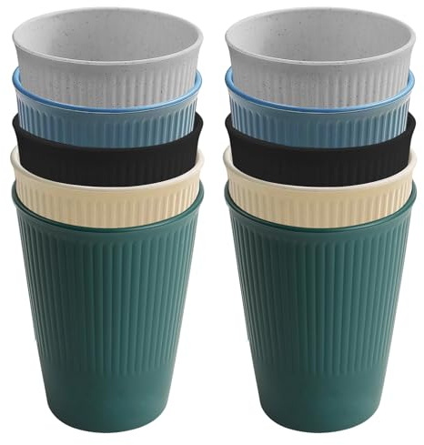 Tassen Becher Set 10 Stück, 350ML Plastikbecher Mehrweg aus PP, Unzerbrechlich Wiederverwendbare Trinkbecher Kunststoff Kaffeetassen für Haus, Party, Camping (5 Farben)