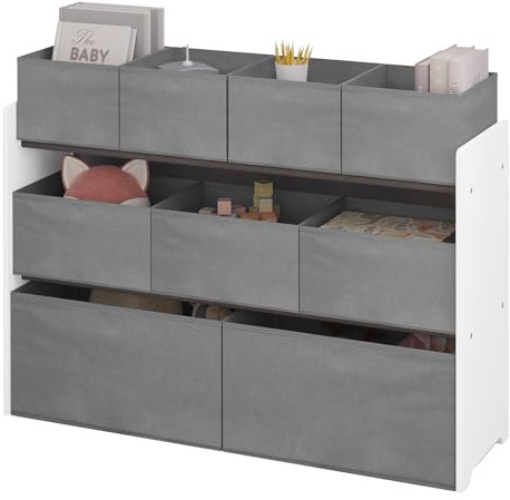 Lestarain Kinderregal, Spielzeugregal, Aufbewahrungsregal für Kinder, Aufbewahrungsboxen aus Vliesstoff, für Kinderzimmer Kindergarten, 92x60x30cm, Grau+Weiß
