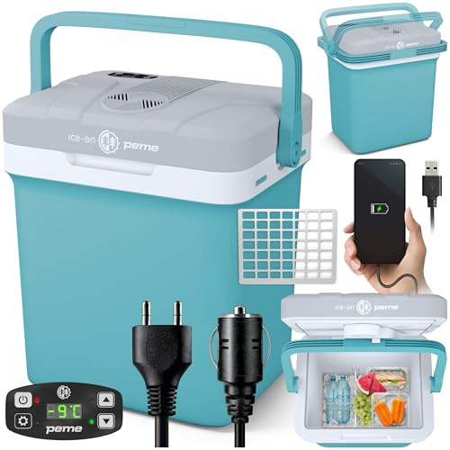 peme Kühlbox Auto elektrisch 12V 230V 22,9 L mit Steckdose für Camping | Reisen und Ausflüge, für Erwachsene, täglicher Gebrauch, Lebensmittel und Getränke, unterwegs und zu Hause