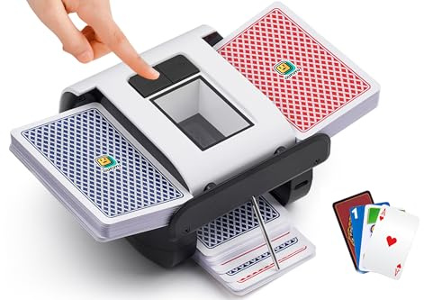 OUFUYU Kartenmischmaschine Elektrische, Automatischer Kartenmischer für 1–2 Decks One-Press Auto & Manueller Wiederaufladbar 2000mAh Geräuscharm für Poker UNO Blackjack Skip-BO Phase 10 Texas Hold'em