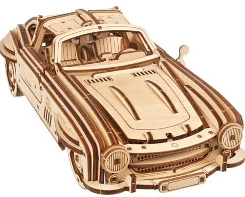 Ugears Winged Sports Coupe 3D Puzzle - 3D Holzpuzzle Auto Sportwagen Modellbausatz Erwachsene Auto - Dual Motors Bauset mit Flügeltüren Holzpuzzle Erwachsene 3D Geburtstagsgeschenk - 262 Teile
