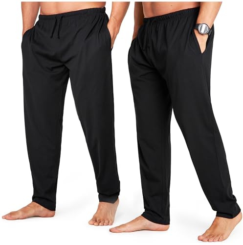 CityComfort Herren Schlafanzughose Lang mit Seitentaschen & elastischem Bund, 2er Pack