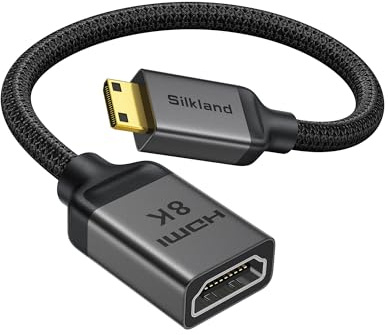Silkland 8K Mini-HDMI auf HDMI Adapter 2.1, 8K@60Hz 4K@120Hz, 48Gbps | High Speed HDMI auf Mini-HDMI Adapter Bidirektional HDR eARC Kompatibel mit Raspberry Pi Zero, Portable Monitor, Kamera