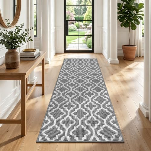 SHACOS Teppich Läufer Flur Waschbar 50x150 cm, Teppichläufer Modern, Grau | Dünner Küchenteppich Rutschfest, Flurteppich Schmal, mit Gummirücken, für Flur, Küche, Eingang, Balkon, Decor