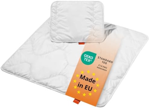 sleepling Babybettenset Ganzjahresdecke 80x80 cm und Flachkissen 35x40 cm | Medium Ganzjahresbettdecke, Baby Bettdecke und Kissen, Bettzeug Set Decke, Kopfkissen, Made in EU, OEKO-TEX, Waschbar 60 Grad