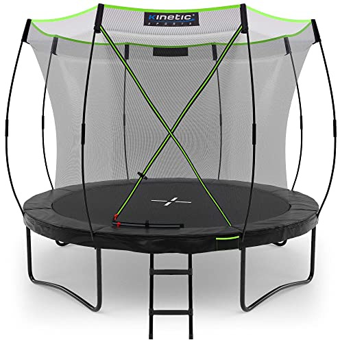 KINETIC SPORTS Trampolin Outdoor 'Ultimate Pro' Ø 244/305/366/427 cm – Kindertrampolin mit Leiter, Fieberglas-Netz, Gartentrampolin im Kürbis-Design, bis zu 160 kg, Schwarz