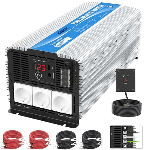 GIANDEL 4000W Wechselrichter 12V auf 230V Reiner Sinus Spannungswandler | Kompatibel mit LiFePO4 für Zuhause, Wohnmobil, Camping, Off-Grid Solarstrom Power Inverter mit Fernbedienung