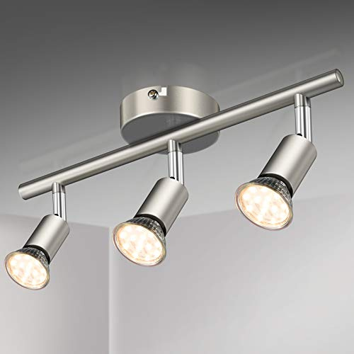 Defurhome LED Deckenleuchte Drehbar, 3 Flammig LED Strahler Deckenlampe Spot,Modern Deckenstrahler (Mattes Nickel), inkl. 3 x 4W GU10 LED Lampen (400LM, warmweiß)