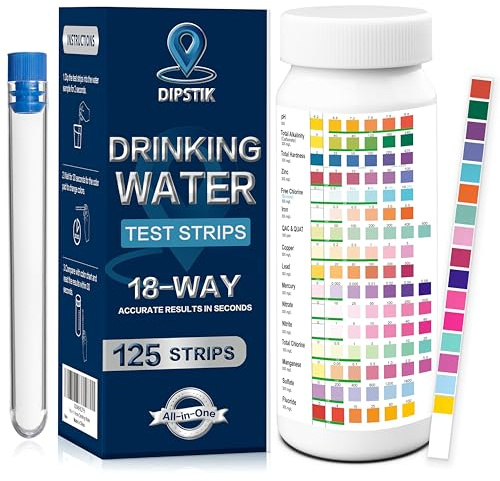 DIPSTIK 18in 1 Trinkwasser Teststreifen,125 Stück Wasserteststreifen für Trinkwasser Schnelltest,Überprüfung der Wasserqualität - Wasserteststreifen mit Härte, Nitrat,Blei, Eisen, Kupfer