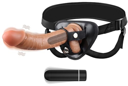 Strap On Dildo Umschnallpenis mit Verstellbarer Harness und Bullet Kugel Vibrator, Sexspielzeug G Punkt Masturbator Silikon Dildo mit Stark Saugnäpfe und Abnehmbaren Gürtel Paar