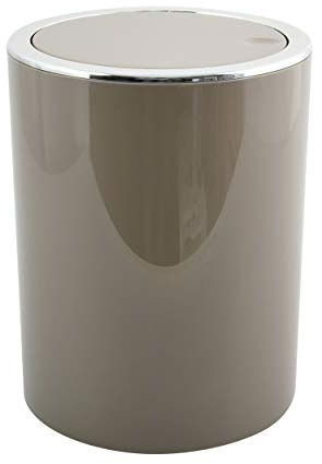 MSV Bad Serie Aspen Design Kosmetikeimer Bad Treteimer Schwingdeckeleimer Abfallbehälter mit Schwingdeckel 6 Liter (ØxH): ca. 18,5 x 26 cm Taupe Grau/Braun