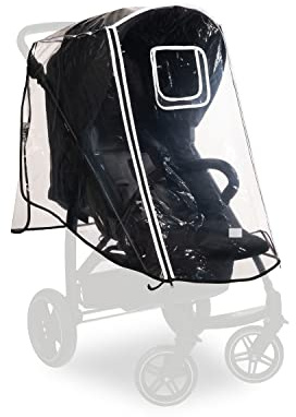 hauck Universal Kinderwagen Regenschutz 47 x 40 x 85 cm mit Reflektierender Umrandung, Kontakt & Belüftungs Fenster, Einfache Klettverschluss Befestigung am Kinderbuggy (Transparent)