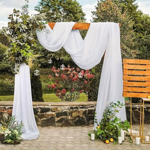 Querbehang Freihanddeko Weiß Vorhang für Hochzeit - 130 x 550cm Transparente Gardinen Schals Voile Vorhang Hochzeitsbogen Wandbehang Dekoration für Wohnzimmer Hochzeitsfeier Zeremonie Bühnendekoration