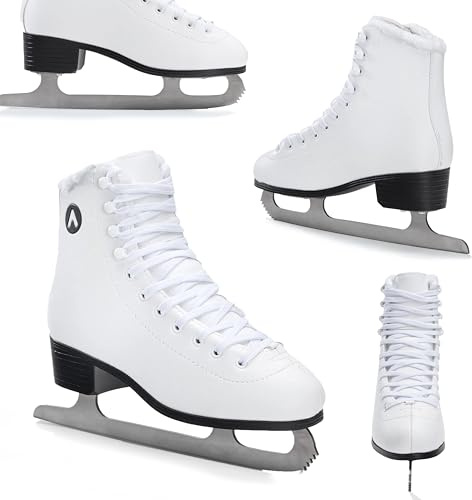 ATTABO Eislaufschuhe Damen SchlittschuheWeiß 39 (25,4 cm), Schnürung, Klassisches Design, Wärme und Komfort, Schlittschuhe aus Edelstahl, Für Anfänger und Fortgeschrittene bis 100 kg