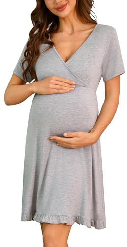 Bresdk Nachthemd Damen Kurzarm Baumwolle Stillnachthemd V Ausschnitt | Vielseitig während der Schwangerschaft, im Wochenbett, zum Stillen, Schlafen oder als bequemes Hauskleid tragbar