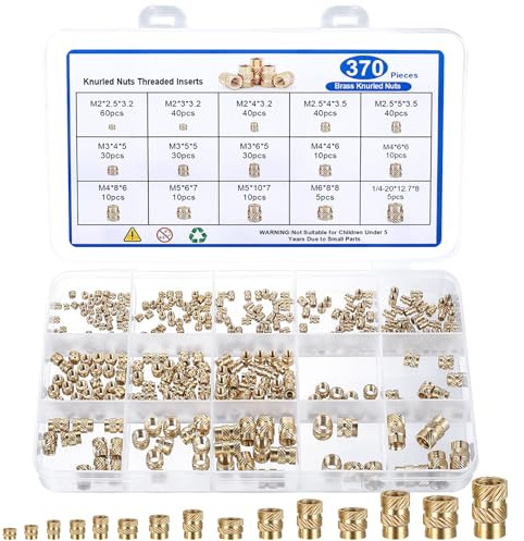 Gewindeeinsatz Einpressmutter, 370 Stk M2 M2,5 M3 M4 M5 M6 & 1/4-20 Innengewinde Rändelmuttern, 3D Drucker Messing Einbettung Muttern, Gewindebuchsen für Kunststoffteile 3D Druckteile