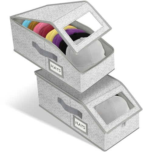 YHANEC 2er-Set Hut aufbewahrungsbox,Klare Hut-Organizer,Kappenhalter | Stapelbare,mit klarem Fenster, doppeltem Reißverschluss,für Baseballkappen&Hüte,Schrank und Regal
