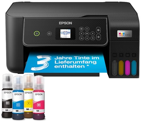 Epson EcoTank ET-2870 Tintentankdrucker | für vielbeschäftigte Haushalte | WLAN | A4 | Drucken, Kopieren, Scannen | 3.7 cm LCD-Display | inkl. Tinte für bis zu 3 Jahre