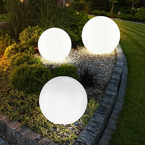 3er Set LED Außen Solar Kugel Leuchten Garten Beleuchtung Rasen Blumenbeet Steck Lampen 1x 20 cm und 2x 25 cm