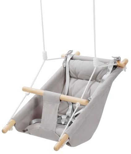 REDCAMP 3-in-1 Babyschaukel mit 5-Punkt-Gurt | Atmungsaktive Baumwolle & Holz | Indoor/Outdoor für Haus Garten | bis 50kg | kinderschaukel ab 6 Monate (Grau)