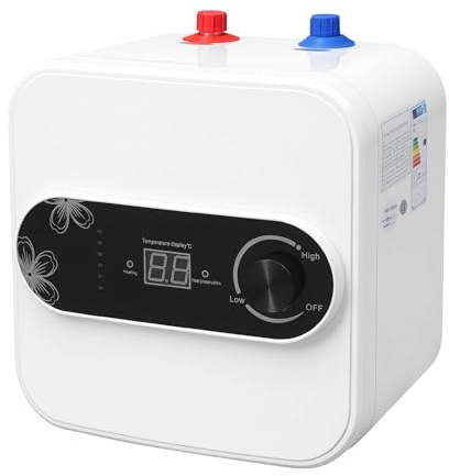 Mini Durchlauferhitzer 8L Warmwasserspeicher Untertischgerät 1500W Boiler 220V LED-Digitalanzeige,Wandmontage Freistehend für Küche, BadHandwaschbecken, Waschtisch Klein